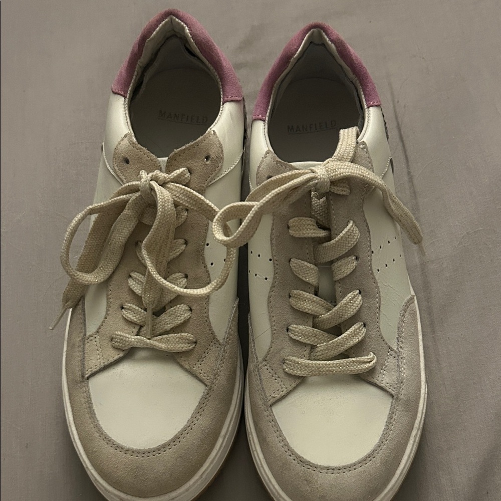 Women's Cream and Pink leather Sneakers